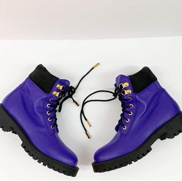 SOLD Moschino H&M Purple Leather Boots Women New - Picture 9 of 10